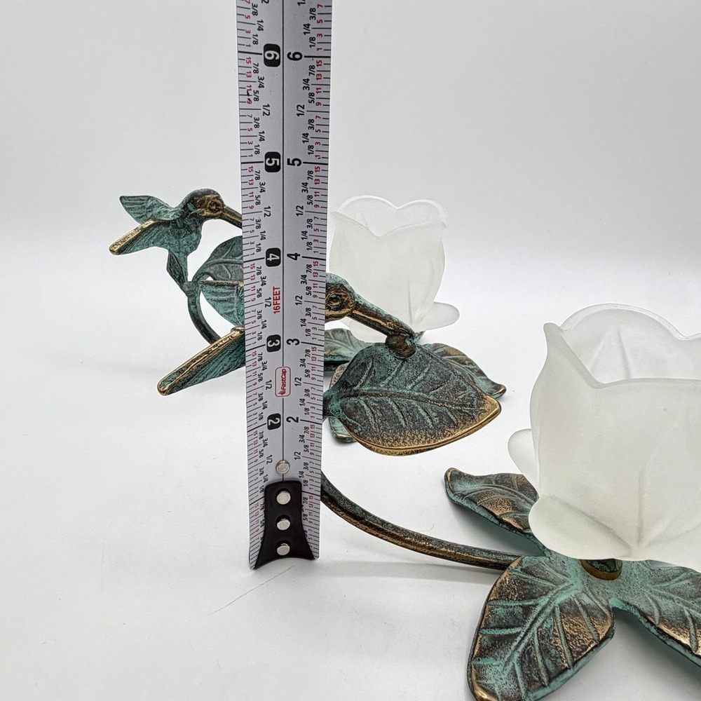 Vintage 90's Brass Hummingbird Verdigris Flower Candle Holder Vase Green Ivy - Picture 8 of 16